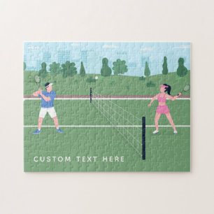 Boy Girl Playing Tennis Green Illustration & Text