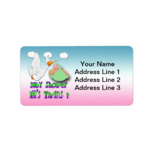 Boy & Girl Twins 2 - Stork Baby Shower Address Lab Adressaufkleber