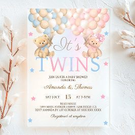 Boy Girl Twins Bear mit Balloons Babydusche Acryleinladungen