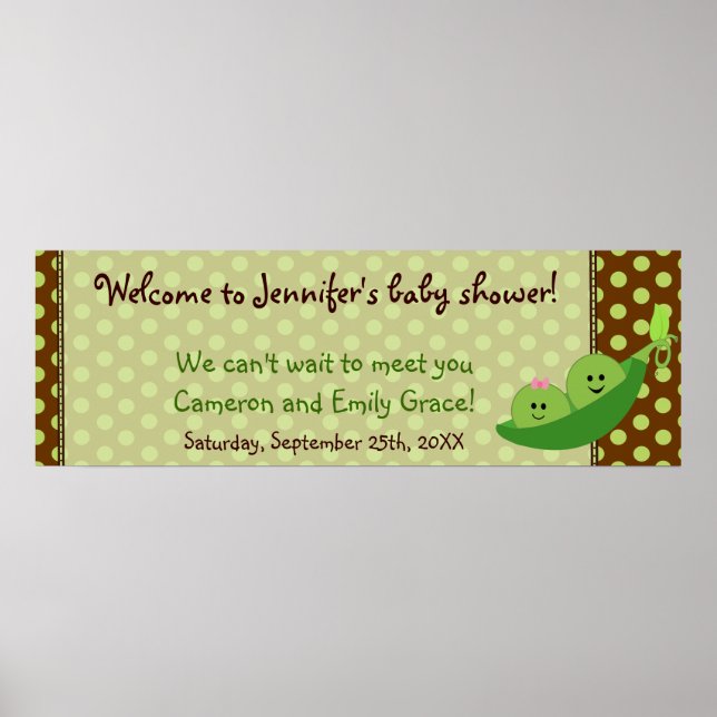Boy Girl Twins Pea in einem Pod Baby Duschbanner Poster (Vorne)