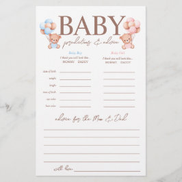 Boy Girl Twins Predictions Baby Shower Game Flyer