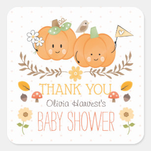 Boy Girl Twins Pumpkin Baby Dusche Vielen Dank Quadratischer Aufkleber