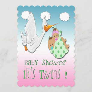 Boy & Girl Twins - Stork Baby Showeinladung Einladung