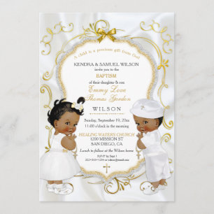 Boy & Girl Twins Taufe Christening Ethnic Einladung