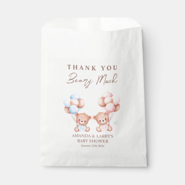 Boy Girl Twins Teddy Bear Baby Shower Geschenktütchen (Vorderseite)