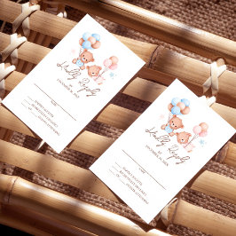 Boy Girl Twins Teddy Bear Baby Shower RSVP Card Einladung