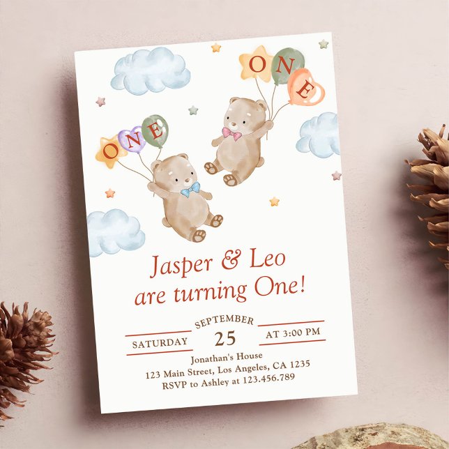 Boy Girl Twins - Teddy Bears Party Geburtstag Einladung (Von Creator hochgeladen)