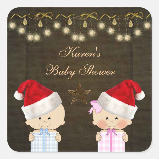 Boy & Girl Twins Weihnachtsduschkleber Quadratischer Aufkleber (Vorderseite)