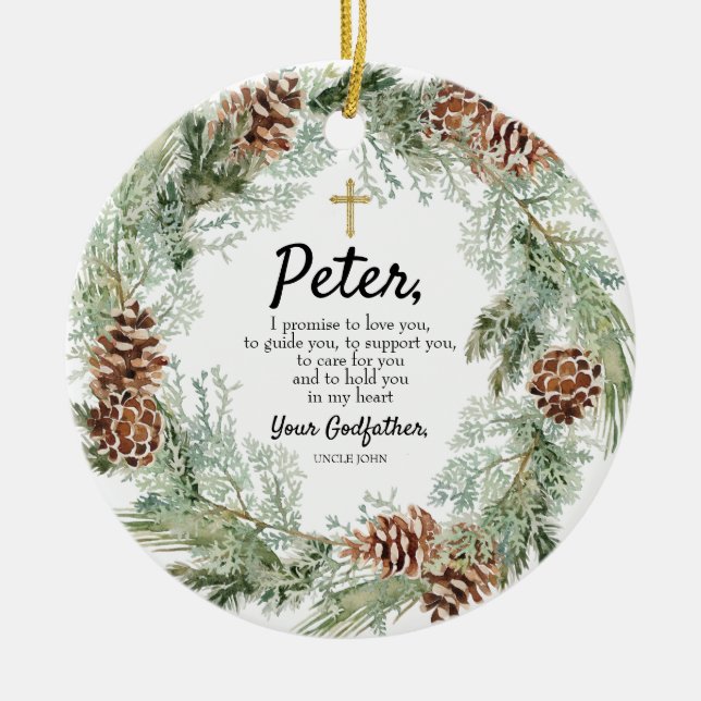 Boy Godfather Personalised Promise to Godchild Keramik Ornament (Vorne)