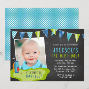 Boy Golf Birthday Party Foto Einladungen