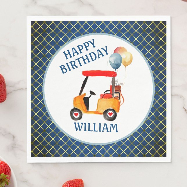 Boy Golf Theme Blue Red Yellow Personalisiert Serviette (Von Creator hochgeladen)