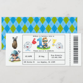 Boy Golf Ticket Art 1. Geburtstag Party Einladung