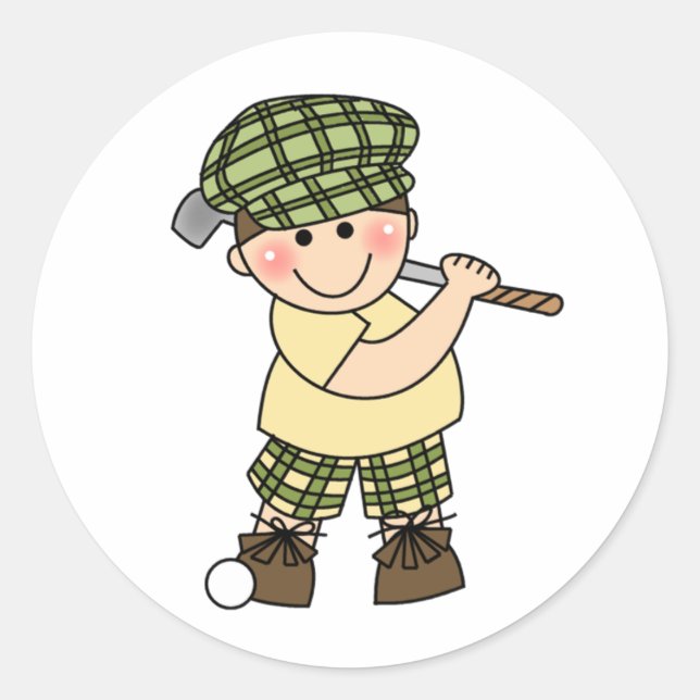 Boy Golfer Runder Aufkleber (Vorderseite)