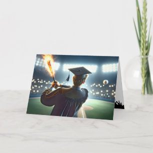 Boy Graduate Swinging a Flaming Baseball Bat Karte