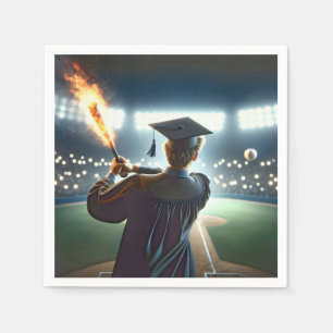 Boy Graduate Swinging a Flaming Baseball Bat Serviette