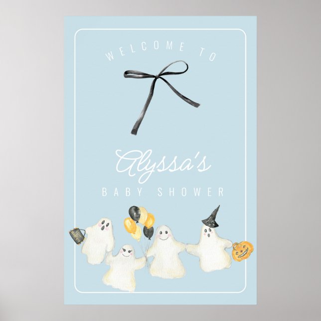Boy Halloween Ghost and Black Bow Baby Shower Poster (Vorne)