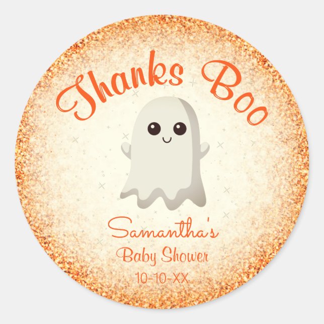 Boy Halloween Little Boo Baby Dusche Danke Runder Aufkleber (Vorderseite)