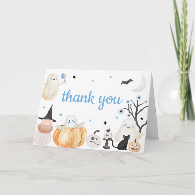 Boy Halloween Little Boo Baby Dusche Dankeskarte (Vorderseite)