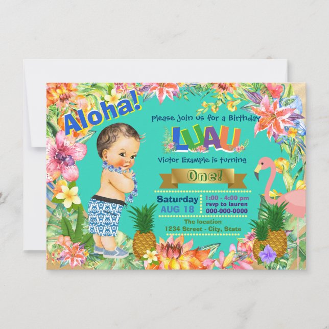 Boy Hawaiian Luau Birthday Party Einladung (Vorderseite)
