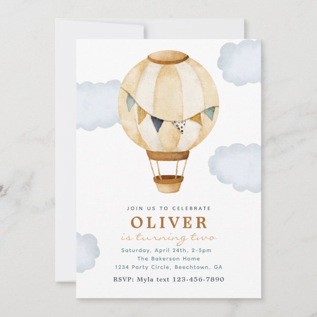 Boy Hot Air Balloon Invitation Anniversaire (Devant)