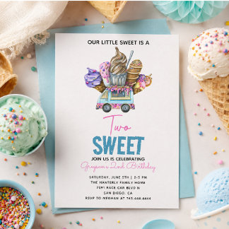 Boy Ice Cream Truck Zwei Sweet 2. Geburtstag Party Einladung