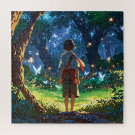 Boy in magical forest