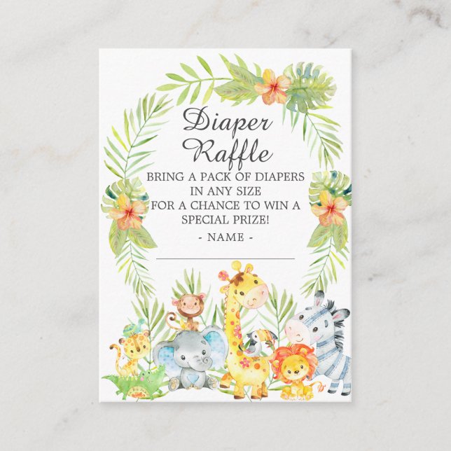 Boy Jungle Animals Baby Dusche Windel Raffle Begleitkarte (Vorderseite)