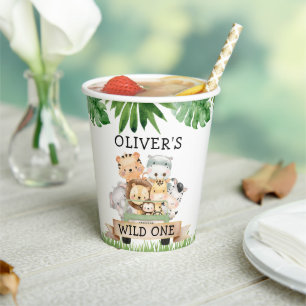 Boy Jungle Wild One Birthday Paper Cups Pappbecher