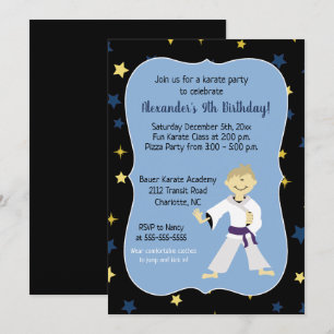 Boy Karate Anniversaire Invitations Ceinture viole