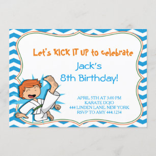 Boy Karate Arts Martiaux Invitations de fête d'ann