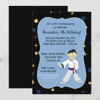 Boy Karate Birthday Lila Belt Dark Hair Einladung