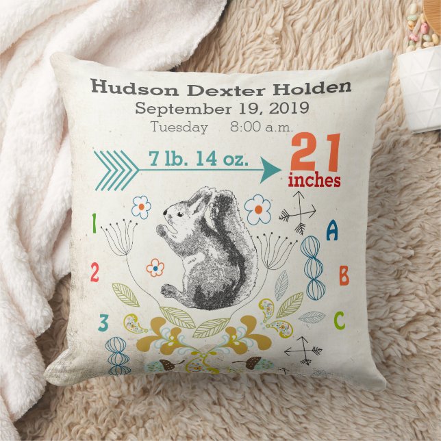 Boy Kinderzimmer Baby Birth Stat Eichhörnchen Arro Kissen (Decke)