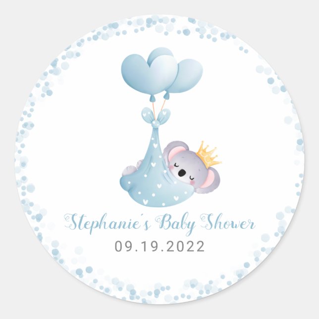 Boy Koala Bear Blue Baby Dusche Runder Aufkleber (Vorderseite)