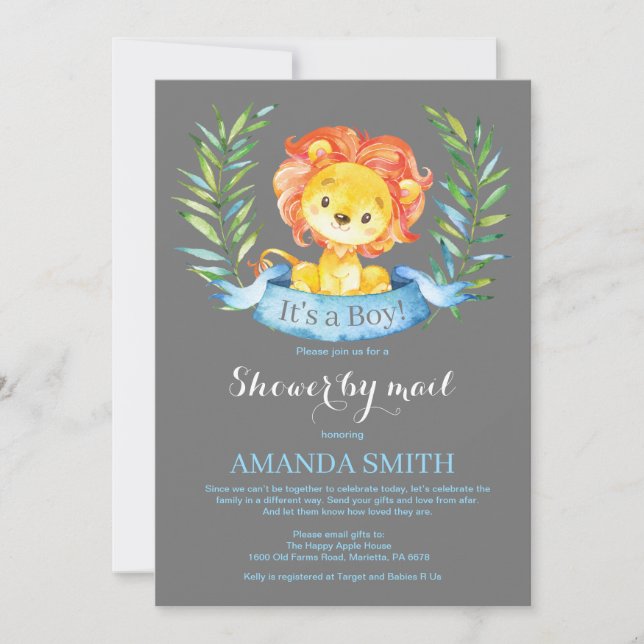 Boy Lion Baby Shower by Mail Einladung (Vorderseite)