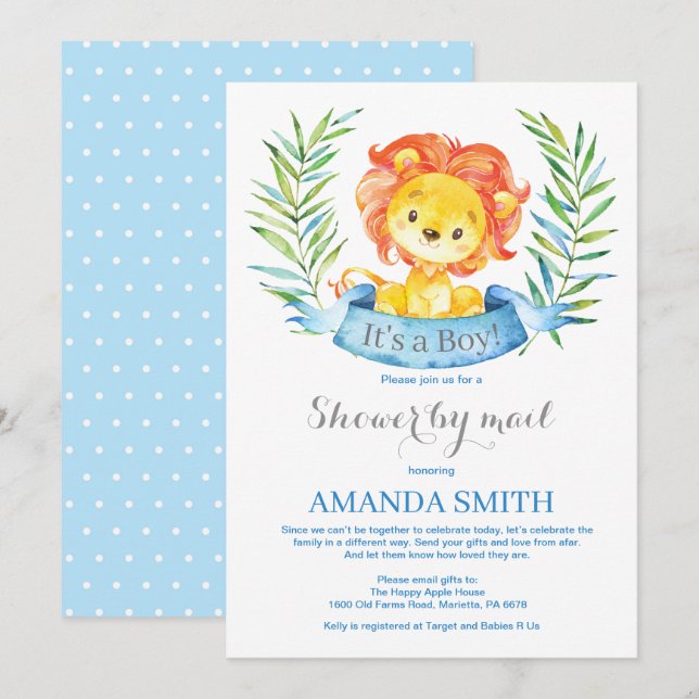 Boy Lion Baby Shower by Mail Einladung (Vorne/Hinten)