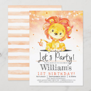 Boy Lion fête d'anniversaire Orange Invitation