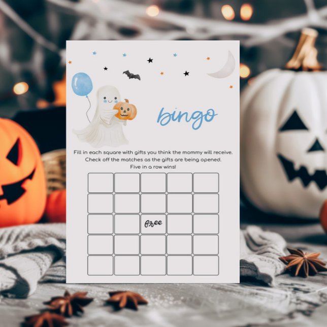 Boy Little Boo Halloween Baby Shower Bingo Spiel (A Little Boo Baby Shower Bingo Game)