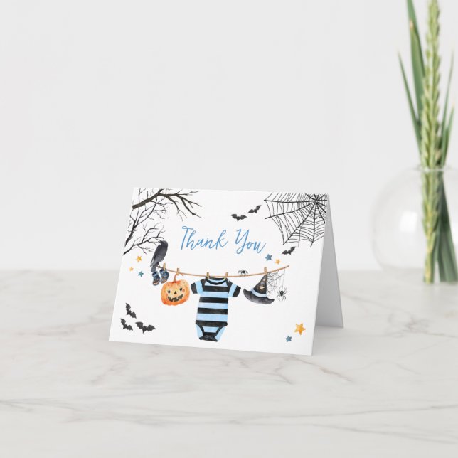 Boy Little Boo Halloween Pumpkin Baby Dusche Dankeskarte (Vorderseite)