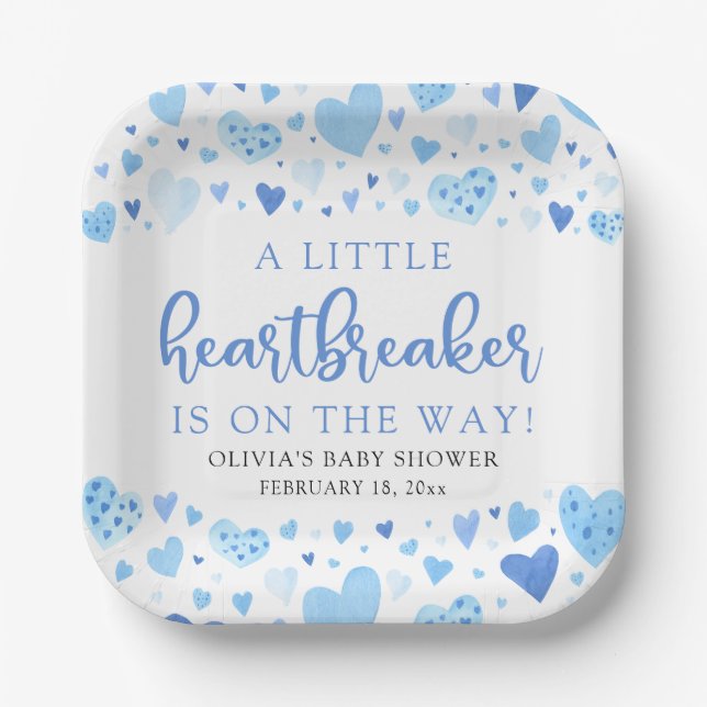 Boy Little Heartbreaker Blue Valentine Baby Dusche Pappteller (Vorderseite)