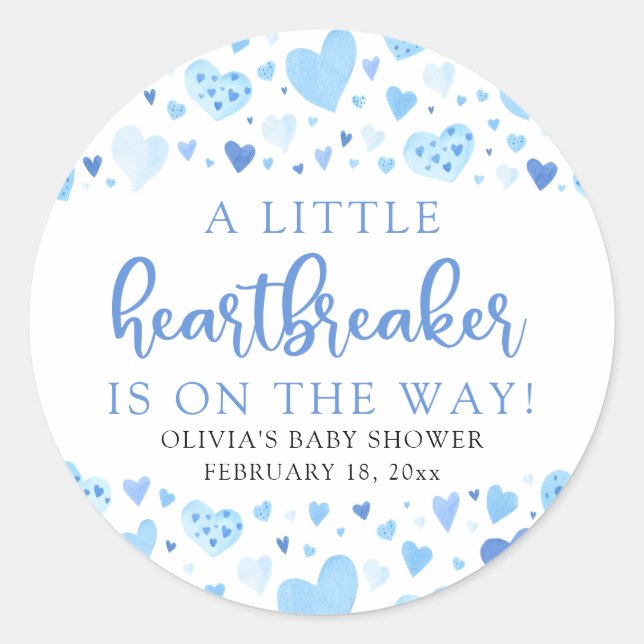 Boy Little Heartbreaker Blue Valentine Baby Dusche Runder Aufkleber (Vorderseite)
