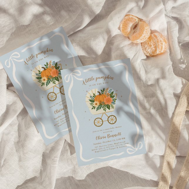 Boy Little Pumpkin Baby Dusche Invite Blue Einladung (Von Creator hochgeladen)