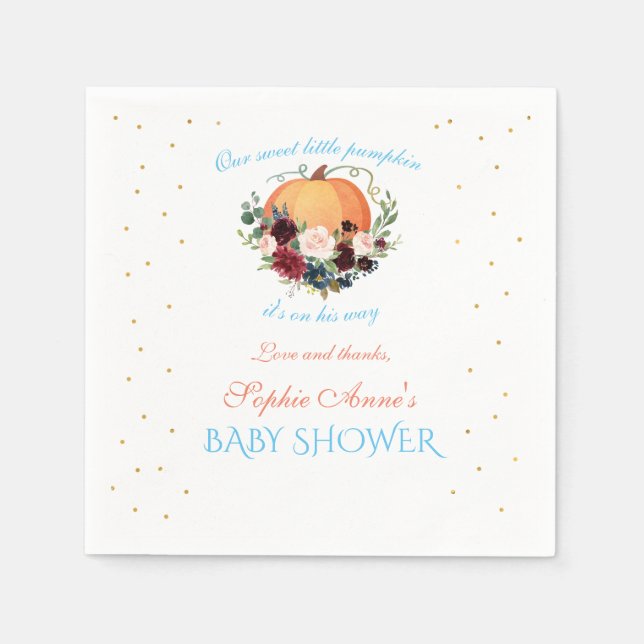 Boy Little Pumpkin Burgundy Floral Baby Dusche Serviette (Vorderseite)