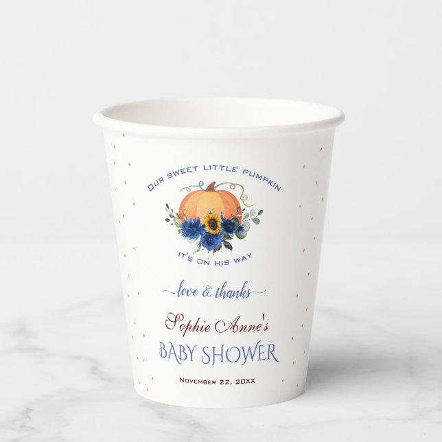 Boy Little Pumpkin Erntedank Kinderdusche Pappbecher (Vorderseite)