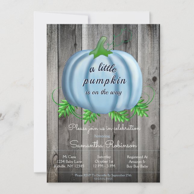 Boy Little Pumpkin Fall Pumpkin Baby Dusche Einladung (Vorderseite)