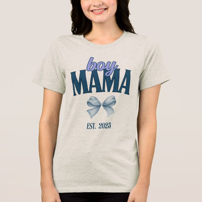 Boy Mama T Shirt Custom Est Date Junge Mutter Gift (Vorderseite)