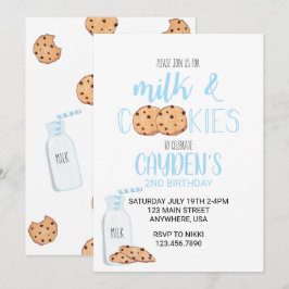 Boy Milk and Cookies Blue Birthday Einladung