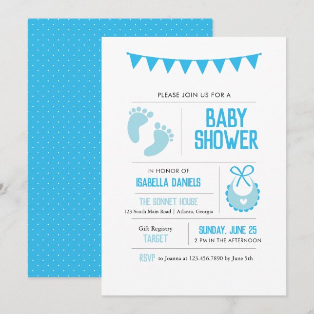Boy Modern Blue Baby Dusche Einladung (Vorne/Hinten)