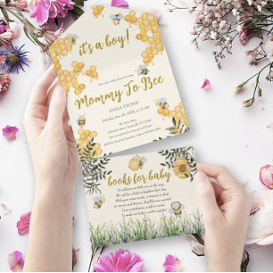 Boy Mommy to Bee Cute Honeycomb Baby Shower All In One Einladung