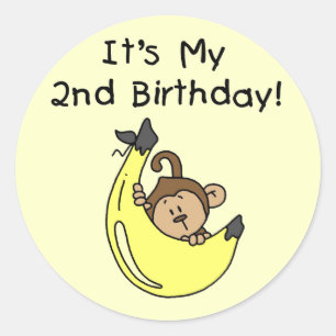 Boy Monkey auf Banana 2. Geburtstag Runder Aufkleber