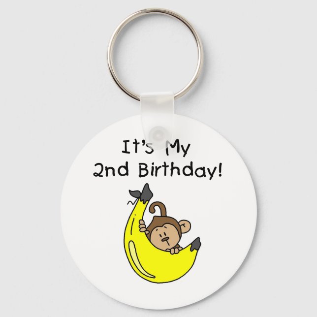 Boy Monkey auf Banana 2. Geburtstag Schlüsselanhänger (Vorderseite)
